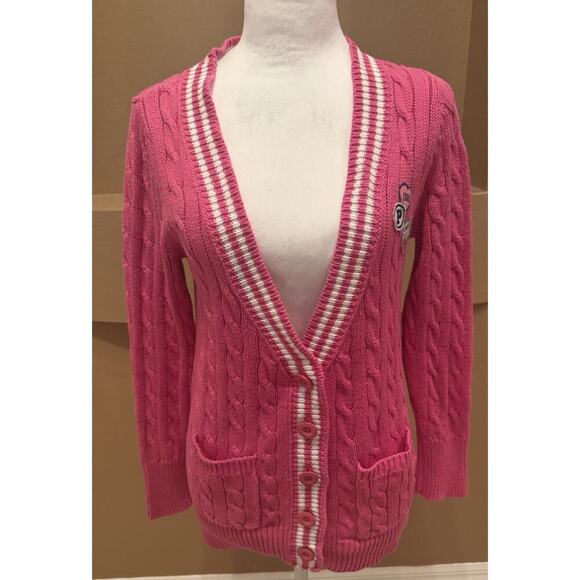 VS Y2K Varsity Sweater Bright Pink Preppy Barbiecore Academia Nerdy Size L - Picture 1 of 11